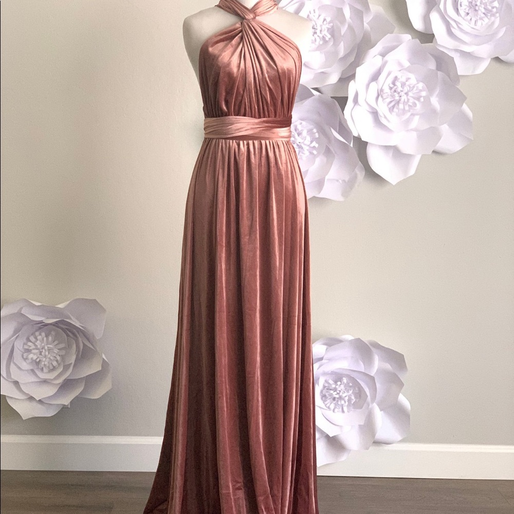Dusty rose velvet infinity convertible dress size 0-14 w/ bandeau